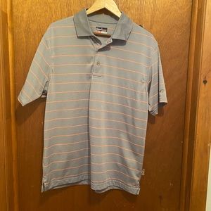Sz lg gray with orange stripe golf shirt